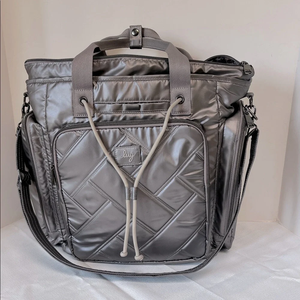 Lug Metallic Gray Quilted Duffel diaper bag